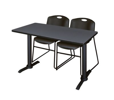 Regency Cain 48 x 24 in. T-Base Training Seminar Table & 2 Zeng Black Chairs -  MTRCT4824GY44BK