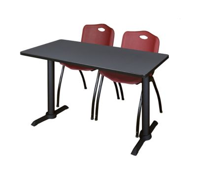 Regency Cain 48 x 24 in. T-Base Training Seminar Table & 2 M Stack Burgundy Chairs