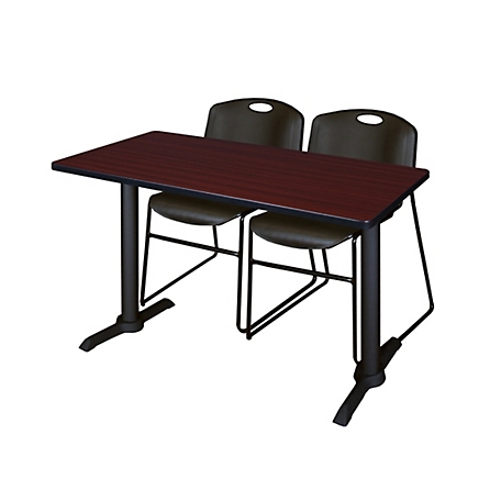 Regency Cain 48 x 24 in. T-Base Training Seminar Table & 2 Zeng Black Chairs