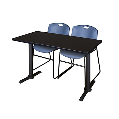 Regency Cain 48 x 24 in. T-Base Training Seminar Table & 2 Zeng Blue Chairs