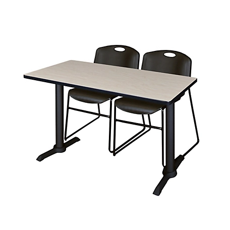 Regency Cain 48 x 24 in. T-Base Training Seminar Table & 2 Zeng Black Chairs