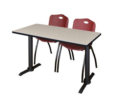 Regency Cain 48 x 24 in. T-Base Training Seminar Table & 2 M Stack Burgundy Chairs