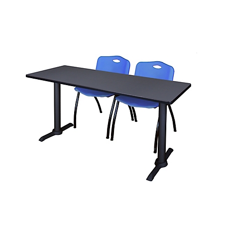Regency Cain 60 x 24 in. T-Base Training Seminar Table & 2 M Stack Blue Chairs
