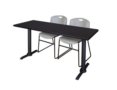 Regency Cain T-Base Training Seminar Table with 2 Zeng Chairs, 60 in. x 24 in., Gray