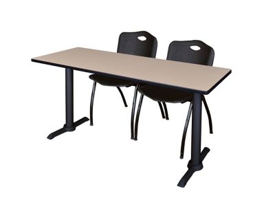 Regency Cain 66 x 24 in. T-Base Training Seminar Table & 2 M Stack Black Chairs