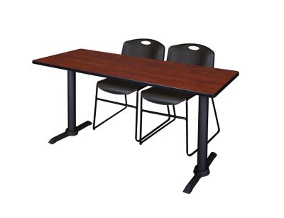 Regency Cain T-Base Training Seminar Table with 2 Zeng Chairs, 66 in. x 24 in., Black