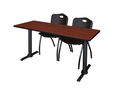 Regency Cain T-Base Training Seminar Table with 2 M Stack Chairs, 66 in. x 24 in., Black