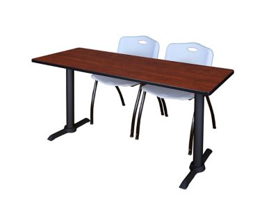 Regency Cain T-Base Training Seminar Table with 2 M Stack Chairs, 66 in. x 24 in., Gray
