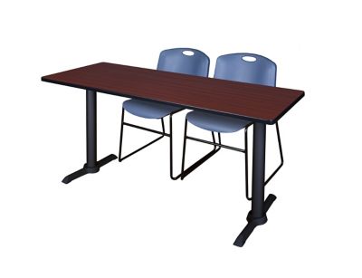 Regency Cain 66 x 24 in. T-Base Training Seminar Table & 2 Zeng Blue Chairs