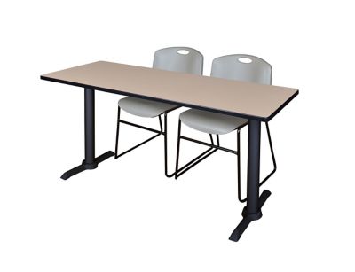 Regency Cain 72 x 24 in. T-Base Training Seminar Table & 2 Zeng Grey Chairs