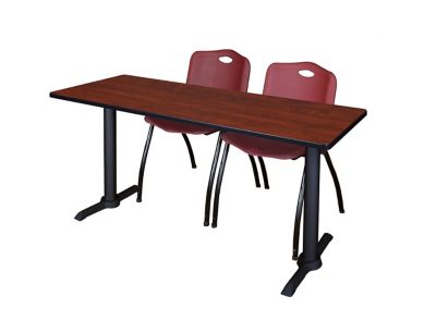 Image showing  Cain T-Base Training Seminar Table with 2 M Stack Chairs, 72 in. x 24 in., Burgundy