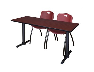Regency Cain 72 x 24 in. T-Base Training Seminar Table & 2 M Stack Burgundy Chairs