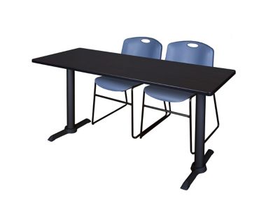 Regency Cain 72 x 24 in. T-Base Training Seminar Table & 2 Zeng Blue Chairs