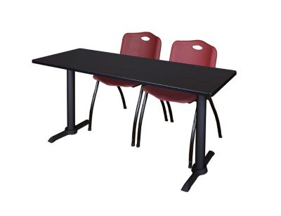 Regency Cain 72 x 24 in. T-Base Training Seminar Table & 2 M Stack Burgundy Chairs