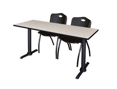 Regency Cain T-Base Training Seminar Table with 2 M Stack Chairs, 72 in. x 24 in., Black