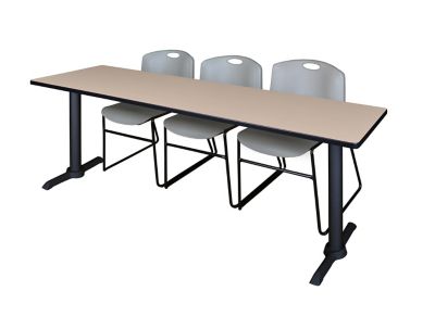 Regency Cain 84 x 24 in. T-Base Training Seminar Table & 3 Zeng Grey Chairs