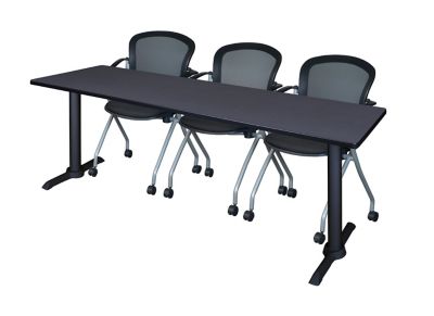 Regency Cain T-Base Training Seminar Table with 3 Cadence Chairs, 84 in. x 24 in.