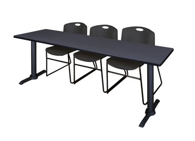 Regency Cain T-Base Training Seminar Table with 3 Zeng Chairs, 84 in. x 24 in., Black