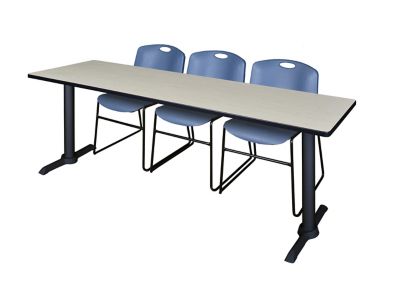 Regency Cain 84 x 24 in. T-Base Training Seminar Table & 3 Zeng Blue Chairs