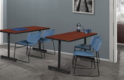 Image showing  Kobe 48 x 24 in. T-Base Training Seminar Table & 2  Blue Zeng Stack Chairs