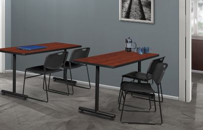 Image showing  Kobe 48 x 24 in. T-Base Training Seminar Table & 2  Black Zeng Stack Chairs