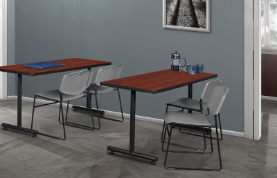 Image showing  Kobe 48 x 24 in. T-Base Training Seminar Table & 2  Grey Zeng Stack Chairs
