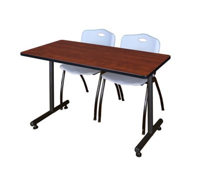 Regency Kobe 48 x 24 in. T-Base Training Seminar Table & 2 Grey M Stack Chairs