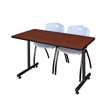 Regency Kobe 48 x 24 in. T-Base Training Seminar Table & 2 Grey M Stack Chairs