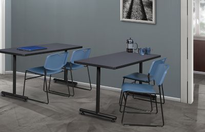 Image showing  Kobe 48 x 24 in. T-Base Training Seminar Table & 2 Blue Zeng Stack Chairs