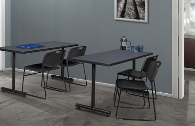 Image showing  Kobe 48 x 24 in. T-Base Training Seminar Table & 2 Black  Zeng Stack Chairs