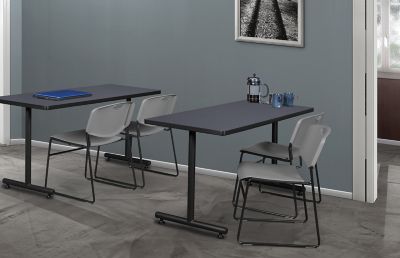 Image showing  Kobe 48 x 24 in. T-Base Training Seminar Table & 2 Grey  Zeng Stack Chairs
