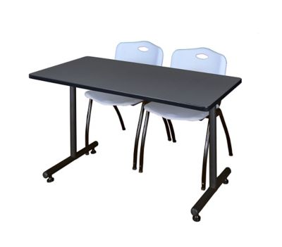 Regency Kobe 48 x 24 in. T-Base Training Seminar Table & 2 Grey  M Stack Chairs