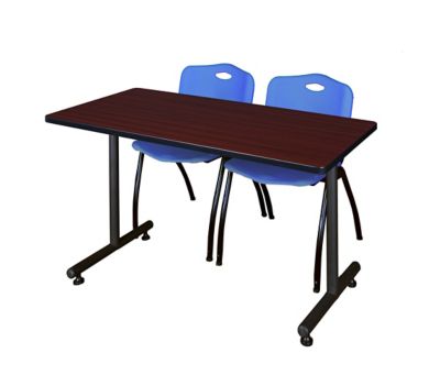 Regency Kobe 48 x 24 in. T-Base Training Seminar Table &  2 Blue M Stack Chairs