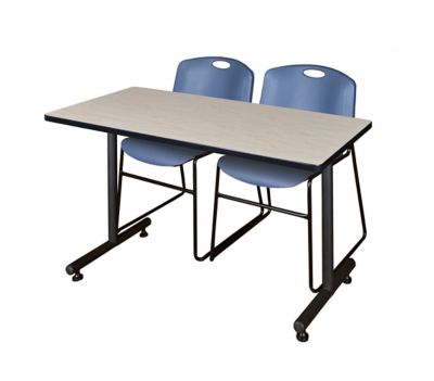 Regency Kobe 48 x 24 in. T-Base Training Seminar Table & 2 Blue Zeng Stack Chairs -  MKTRCT4824PL44BE