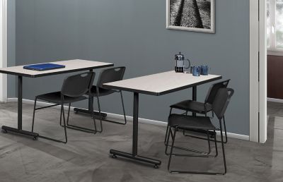Image showing  Kobe 48 x 24 in. T-Base Training Seminar Table  & 2 Black Zeng Stack Chairs