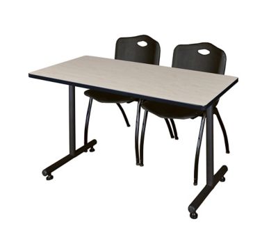 Regency Kobe 48 x 24 in. T-Base Training Seminar Table & 2 Black M Stack Chairs