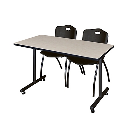 Regency Kobe 48 x 24 in. T-Base Training Seminar Table & 2 Black M Stack Chairs