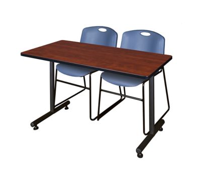 Regency Kobe 48 x 30 in. T-Base Training  Seminar Table & 2 Blue Zeng Stack Chairs