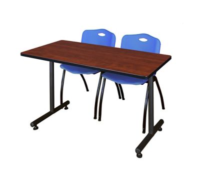 Regency Kobe 48 x 30 in. T-Base Training Seminar Table & 2 Blue M Stack Chairs