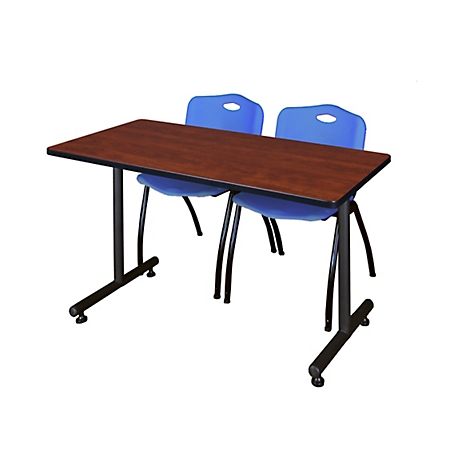 Regency Kobe 48 x 30 in. T-Base Training Seminar Table & 2 Blue M Stack Chairs