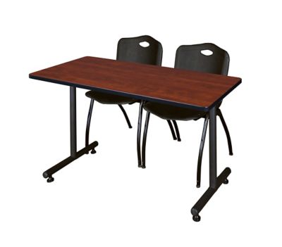 Regency Kobe 48 x 30 in. T-Base Training Seminar Table & 2 Black M Stack Chairs