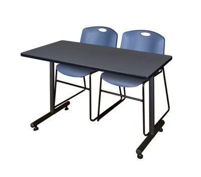 Regency Kobe 48 x 30 in. T-Base  Training Seminar Table & 2 Blue Zeng Stack Chairs