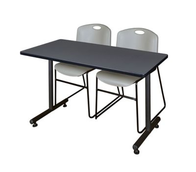 Regency Kobe 48 x 30 in. T-Base Training Seminar Table & 2 Grey Zeng Stack Chairs
