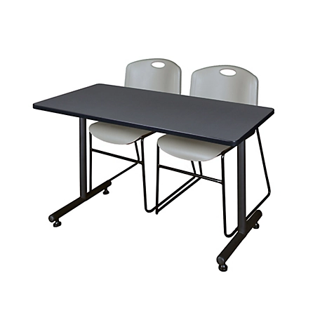 Regency Kobe 48 x 30 in. T-Base Training Seminar Table & 2 Grey Zeng Stack Chairs