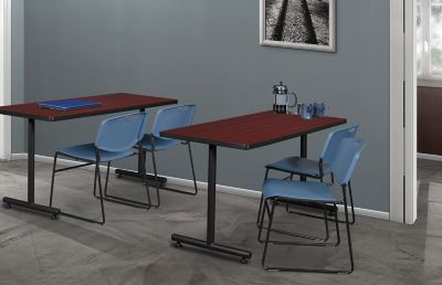 Image showing  Kobe 48 x 30 in.  T-Base Training Seminar Table & 2 Blue Zeng Stack Chairs
