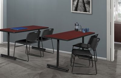 Image showing  Kobe 48 x 30 in. T-Base Training Seminar Table & 2 Black Zeng Stack Chairs