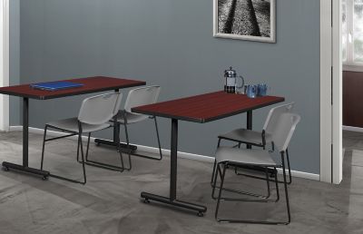 Image showing  Kobe 48 x 30 in.  T-Base Training Seminar Table & 2 Grey Zeng Stack Chairs
