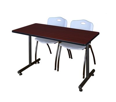 Regency Kobe 48 x 30 in.  T-Base Training Seminar Table & 2 Grey M Stack Chairs
