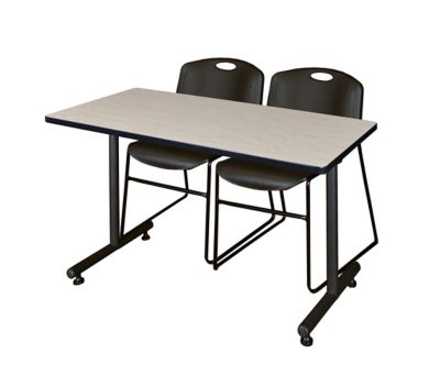Regency Kobe 48 x 30 in. T-Base Training Seminar Table & 2 Black Zeng Stack Chairs BK