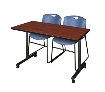 Regency Kobe 48 x 24 in. Mobile T-Base Training Table & 2 Blue Zeng Stack  Chairs